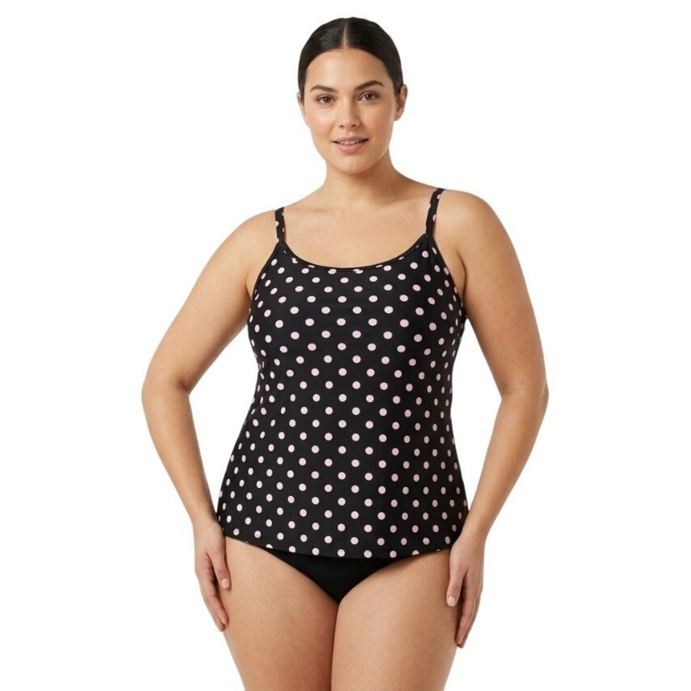 Inches Away‎ Swimdress Womens 18W Black Pink Polka Dot One Piece Tank Bra Brief